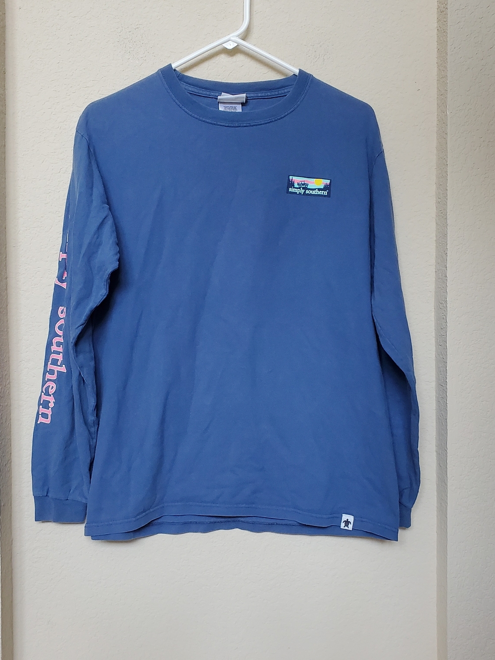 Simply Southern Long Sleeve Blue Tee. Size Medium